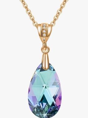 Vitrail Light drop 1.4" Austrain Crystal Pendant Necklace 14k Gold Plated 18"